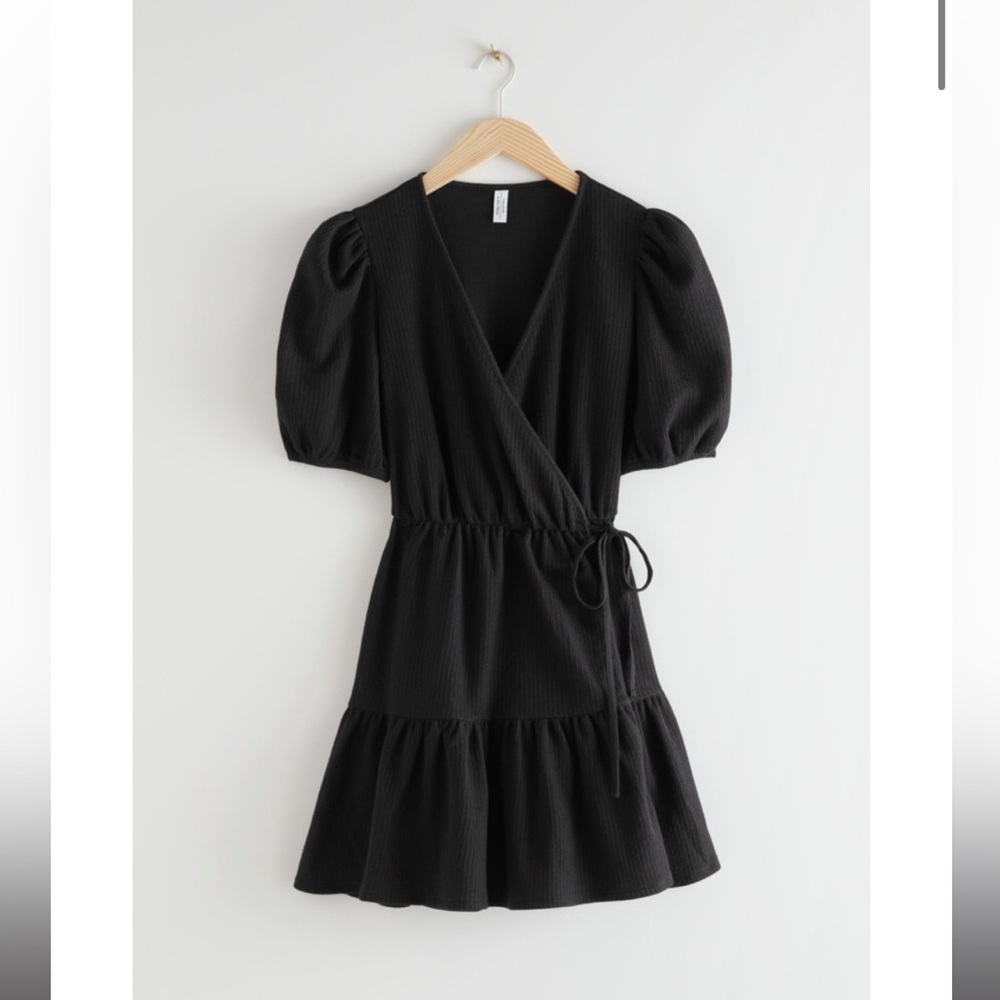 &Other Stories Puff Sleeve Wrap Mini Dress